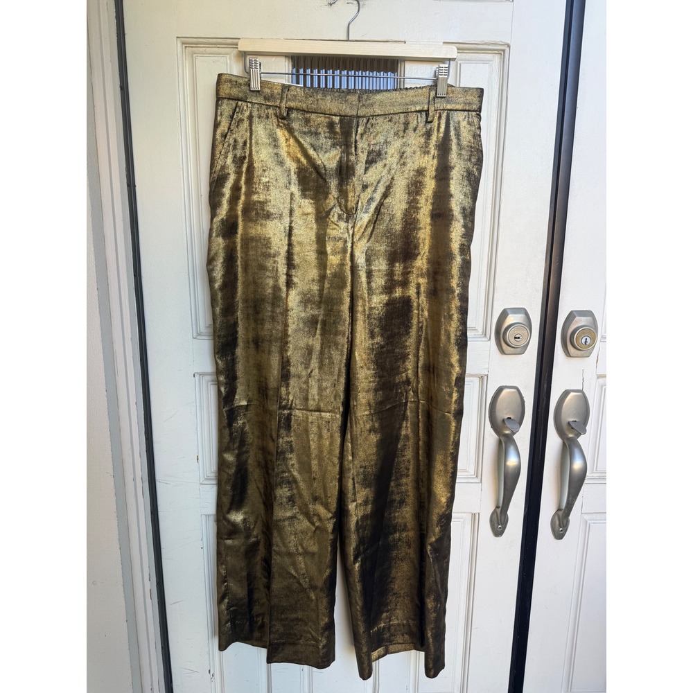 Banana Republic Gold Metallic Wide Leg High Rise Pants Size Large NWT